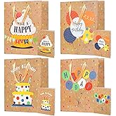 Dimetey 4pcs 13'' Happy Gift Bags in 4 Designs, Includes Greeting Cards, Large Paper Bags with Handles, Ideal for Kids, Adults Birthdays