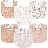 Konssy 6-Pack Muslin Baby Bibs for Boys & Girls, Soft Cotton Absorbent Bandana Drool Bibs for Drooling & Teething