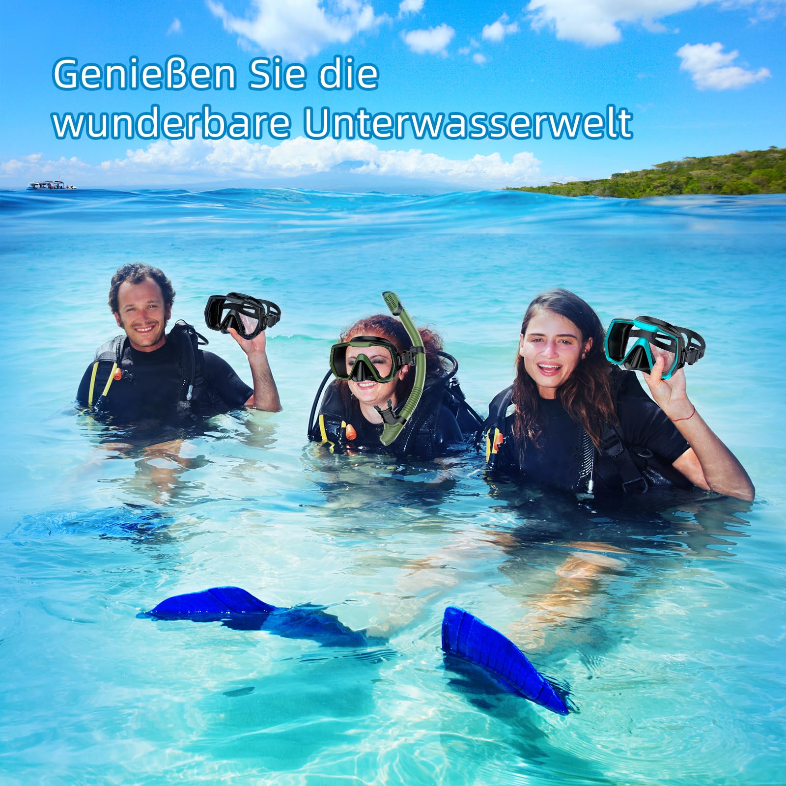 Schnorchelset Erwachsene Schnorchelausrüstung Anti-Leck und Anti-Beschlag gehärtete Glaslinse Panoramablick Schwimmmaske Trockenschnorchel-Kit für Schnorcheln Tauchen mit Tragetasche Schwarz 5