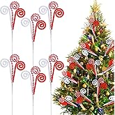 Gerrii 16" Red White Christmas Tree Pick Decor Candy Cane Xmas Ornament Peppermint Curly Pick Spray Lollipop Stem Large Tree Topper Branch Elf Stick for Home Wreath Vase Filler Craft Holiday Party