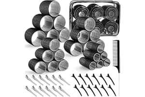 OBEOBY 4 Sizes Self-Grip Hair Rollers Set - 50 Pcs Jumbo Curlers for Long, Short Hair and Bangs (25mm, 36mm, 48mm, 60mm) With Clips, Black