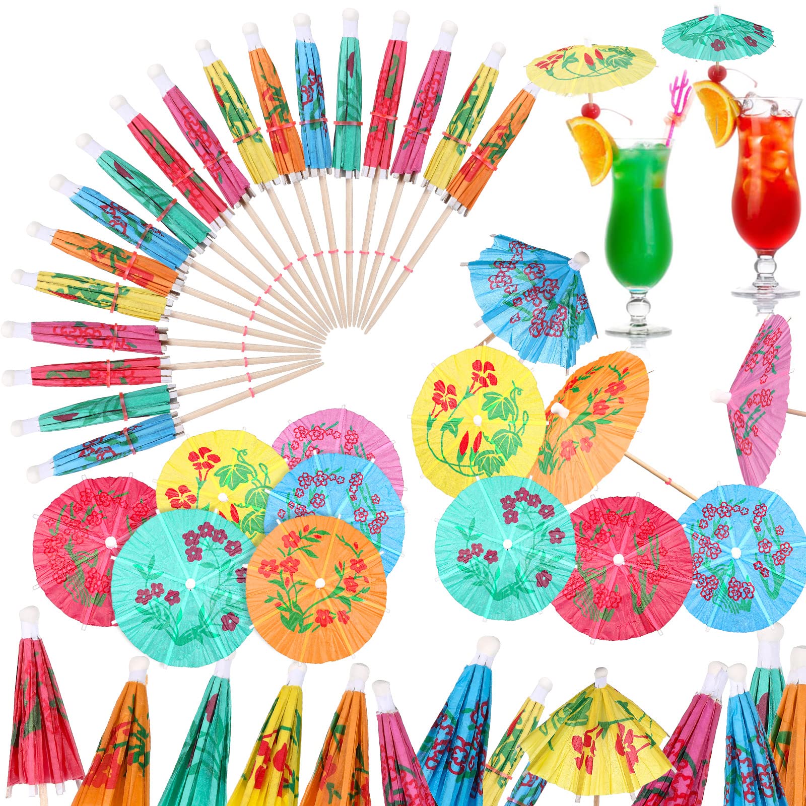 BOAO 288 Pieces Cocktail Umbrella Picks Drink Picks Cocktail Parasols Assorted Umbrella Parasol Paper Cupcake Toppers for Party Favours Party Supplies