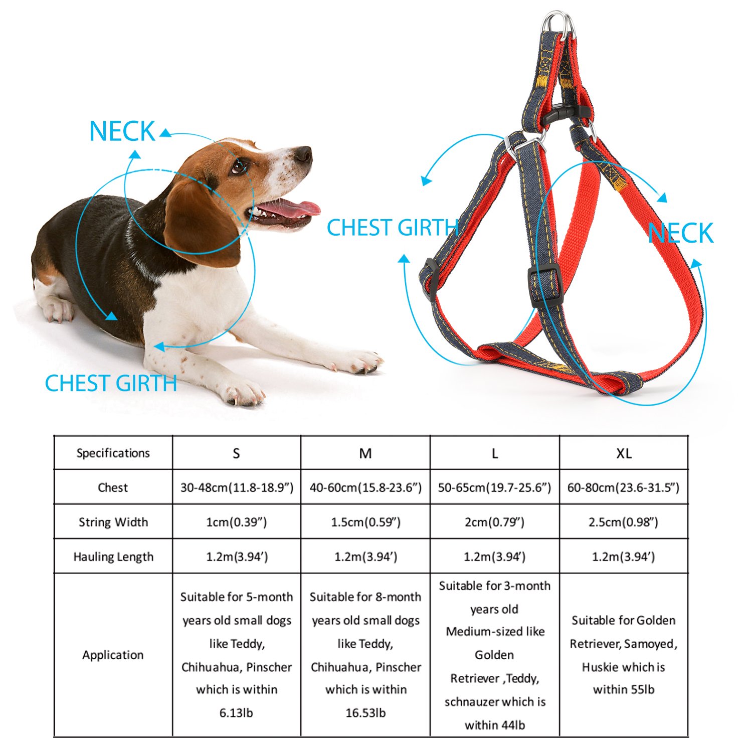 Dog Harness 2 Pcs, Magicfly Dog Leash Harness & Dog Car Seatbelt Harness Set Denim Dog Leash Collar for Small, Medium and Large Dog, Adjustable Dog Leash Harness with handle for Daily Training Walking