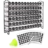SWOMMOLY Spice Rack Organizer with 72 Empty Square Spice Jars, 340 Spice Labels with Chalk Marker and Funnel Complete Set,for