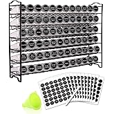 SWOMMOLY Spice Rack Organizer with 72 Empty Square Spice Jars, 340 Spice Labels with Chalk Marker and Funnel Complete Set,for Countertop,Cabinet or Wall Mount, Black