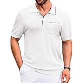 Cotrasen Mens Casual Knitted Polo Shirts Short Sleeve Collared Knit T Shirts Summer Golf Shirts with Pocket