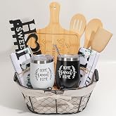 Housewarming Gifts for New Home, Gift Basket with 12oz Couple Tumblers, Pizza Cutting Board, Kitchen Utensil Set, Dish Towels &amp; Key Holder &ndash; New Home Gifts for Couples, Realtor Closing Gifts