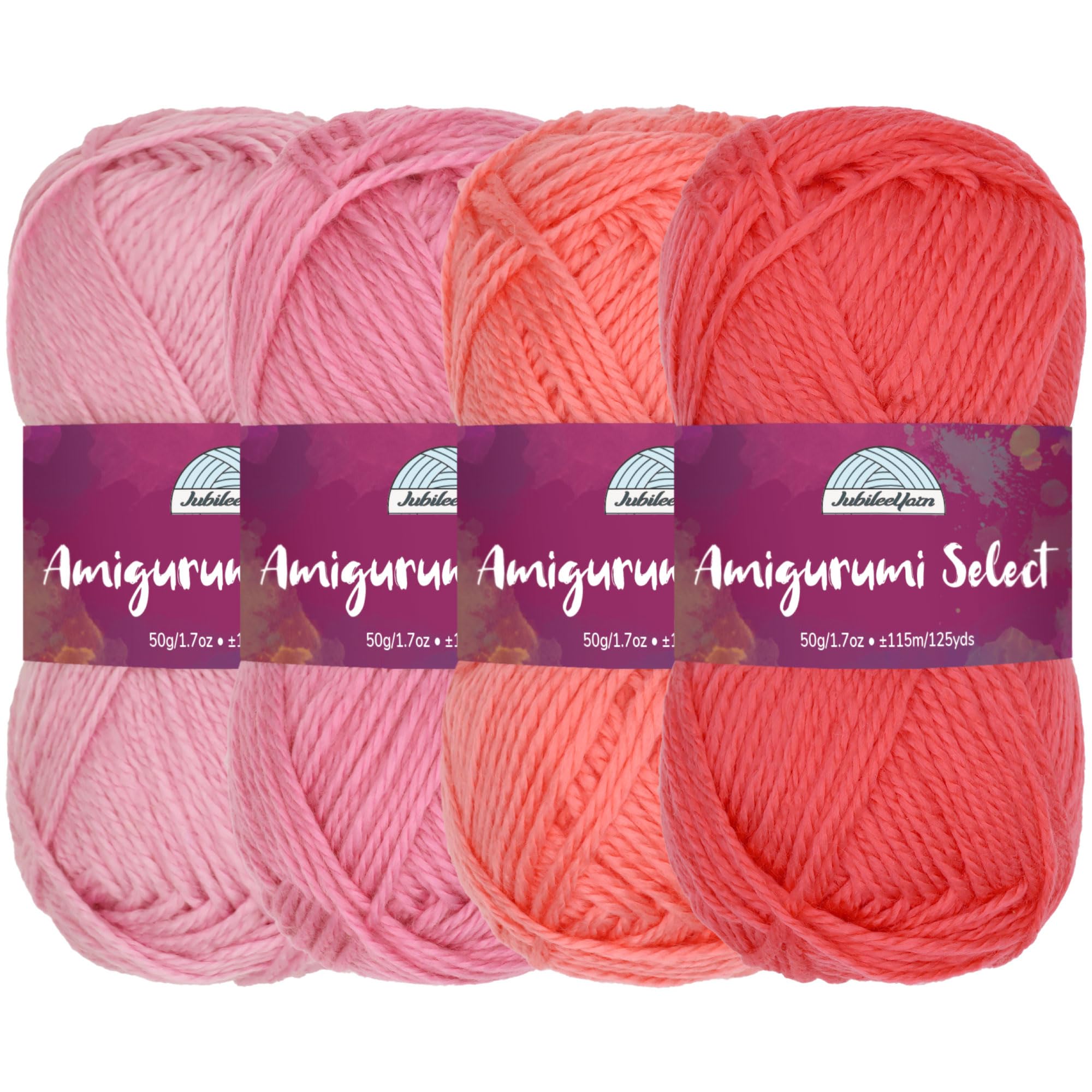 Amigurumi Select 100% Acrylic Craft Yarn Skeins Crochet and Knitting Projects - Acrylic Fingering Weight - Shades of Pink - 4 Skeins