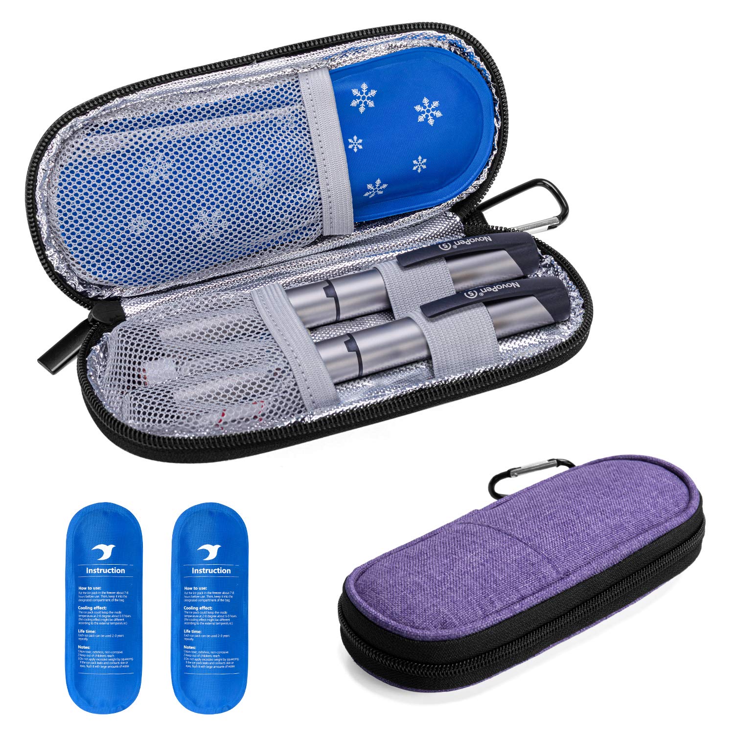 Yarwo Insulin Cooler Travel Case, Diabetic Travel Case with 2 Ice Packs, Insulin Travel Bag for Insulin Pens, Purple