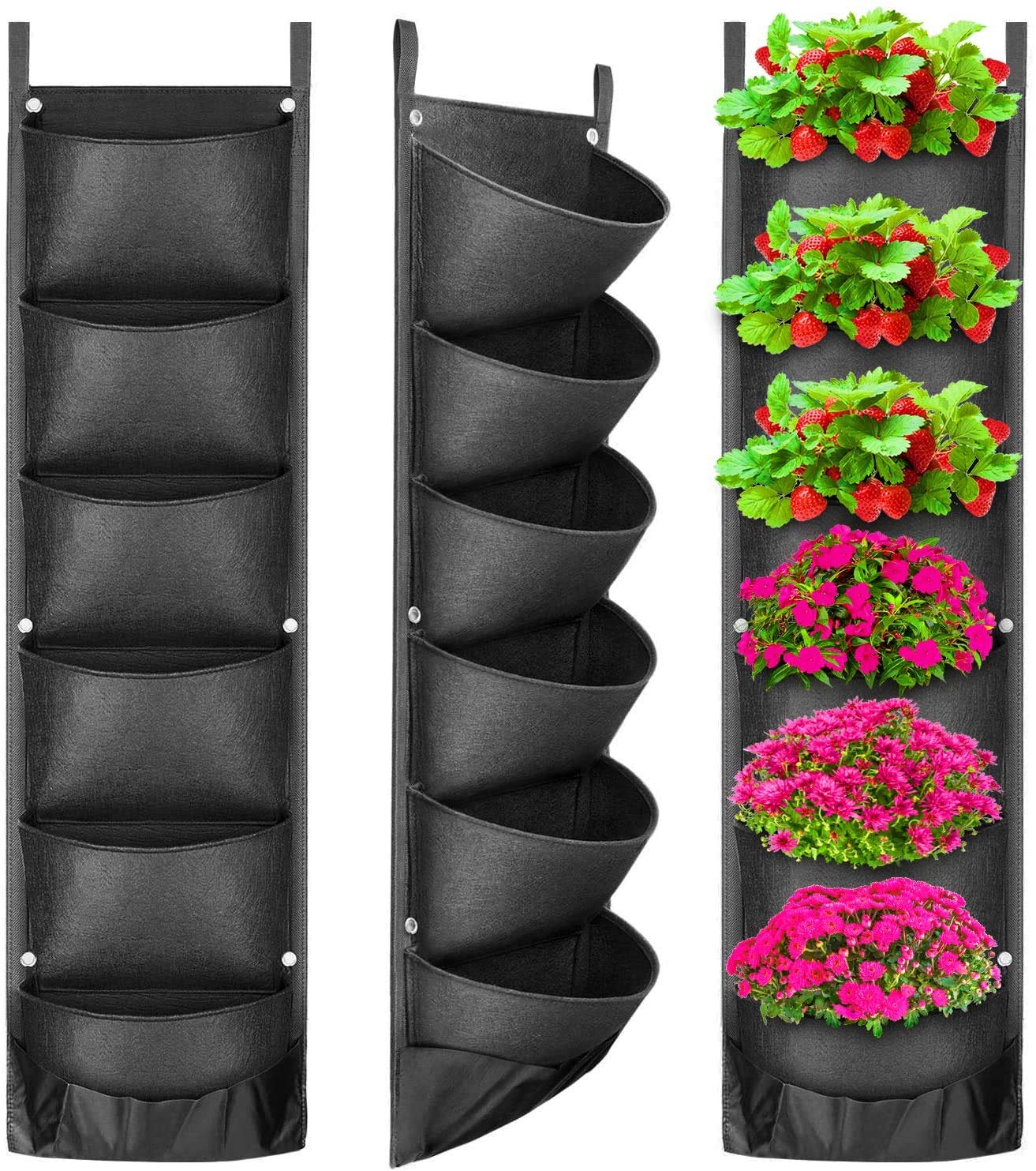 ProLeo Vertical Plant Bags 6 Pocket Plant Bags Hanging Felt Garden Plant Bag Extended and Recessed Pockets for Balcony Garden Yard Office Home Decoration