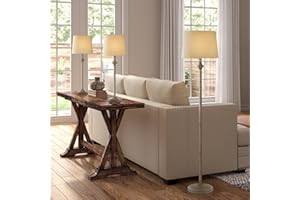 360 Lighting Carter Traditional 3 Piece Table Floor Lamp Set Beige Metal Cream Fabric Tapered Drum Shade Decor for Living Roo