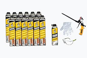 GRIZZLYGUARD Spray Foam Insulation kit DIY Closed Cell Spray Foam Polyurethane Expanding Foam for Walls and Concrete, Heat & Acoustic Insulating Foam, 240 Boards Feet (Gun & Cleaner Included, 12 Pack)