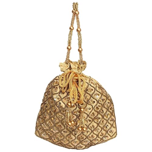 Bagaholics Ethnic Clutch Silk Potli Batwa Pouch Bag with Metal Beadwork Gift For Women
