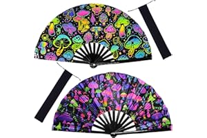 PASDUCHAS 2 PCS Large Folding Fans for Line Dancing Bulk, Rave Festival Big Snapping Hand Bamboo Foldable Fan for Women Men