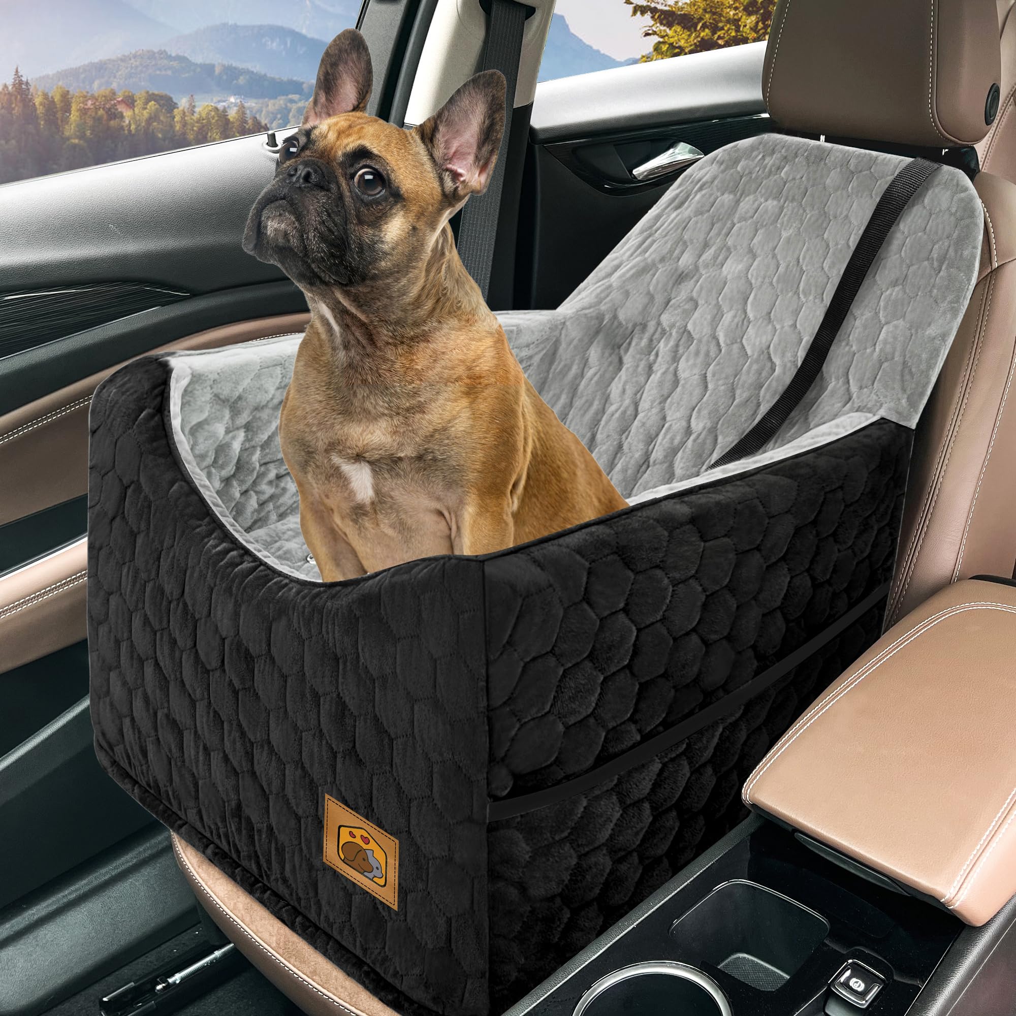 Photo 1 of Dog Car Seat for Small/Medium Dogs, Memory Foam Dog Booster Seat, Travel Safety Per Car Seat with Washable Removable Cover, Storage Pockets, up to 35 lbs(BlackGray)