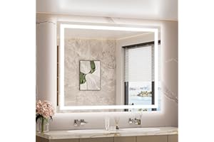 TETOTE Led Lighted Bathroom Mirror with Lights 42 x 36 Brighter Front and Backlit Led Mirror for Bathroom Wall, 3-Color Illuminated Vanity Anti Fog Mirror, Stepless Dimmable, Tempered Glass