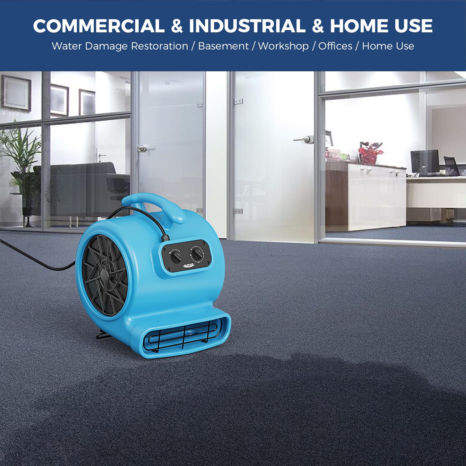 ALORAIR 3000 CFM Air Mover Blower Fan for Industrial, Floor Drying Fan, Carpet Dryer - Timer, Filter, Stackable, 3 Speeds, 5 Adjustable Angles, for Water Damage Restoration and Plumbing - GE3000TF