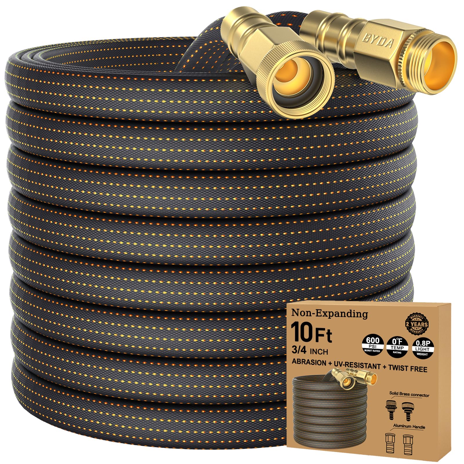 Photo 1 of 10FT Lightweight Flexible Garden Hose,Non-Slip,Solid Brass Fitting Water Hose for Boats,RV,Marine Washdown, Lawn,Gardening,Leakproof (OrangeBlack,10 FT)