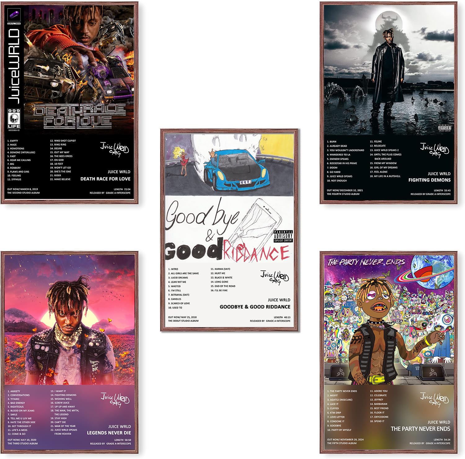 generisch Juice Wrld Album Cover (Set of 5) Unframed 8 in x 12 in (20 x 30 cm) Canvas Poster Wall Art Decor Print Picture Painting for Living Room Bedroom Decoration