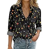 Zeagoo Womens Cotton Linen Button Down Shirts Loose Fit Long Sleeve Collared Blouse Casual V Neck Tops Outfits S-3XL
