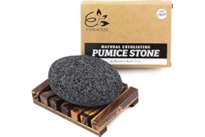 Evolatree Pumice Stone for Feet - Lava Foot Scrub, Cleaning & Exfoliating Dead Skin, Corn & Callus Remover for Hands Heels - Shower Bath Foot Scrubber & Scraper Pedicure Care w/Bonus Wooden Soap Tray