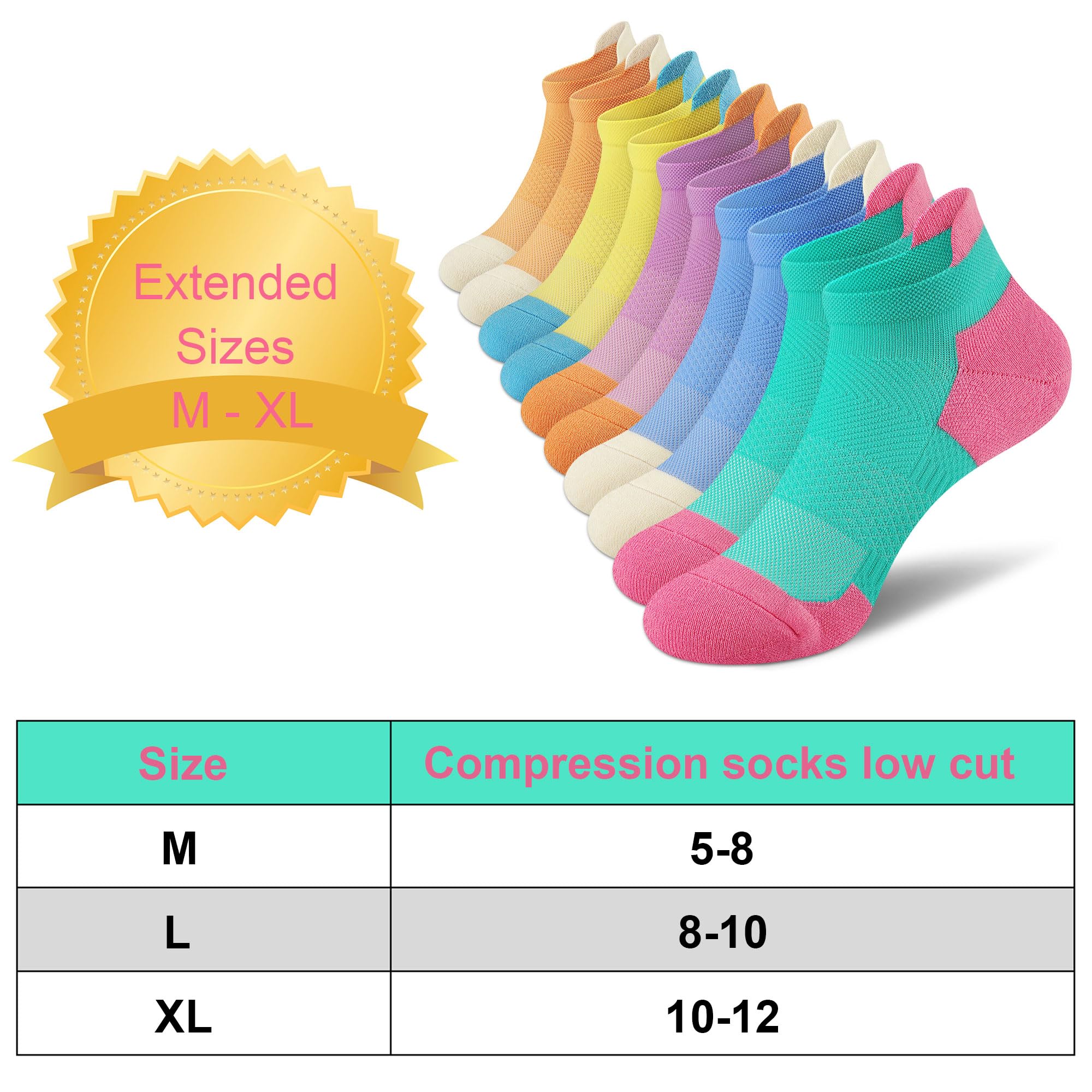 SOMTWO Ankle Compression Socks for Women,Runing Athletic Low Support Socks 5 Pairs
