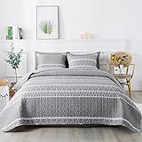 Andency Grey Quilt Set California King (112x104 Inch), 3 Pieces(1 Striped Triangle Printed Quilt and 2 Pillowcases), Bohemian
