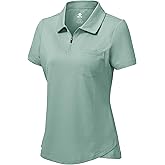 MoFiz Womens Zip up Golf Polo Shirt Short Sleeve Workout Golf Top Moisture Wicking Lightweight Tennis Shirts