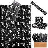 Bolsome 100 Sheets 20 × 14 Inches Halloween Tissue Paper for Gift Packaging Black White Dancing Skeleton Patterned Tissue Paper for Halloween Trick or Treat Party DIY Craft