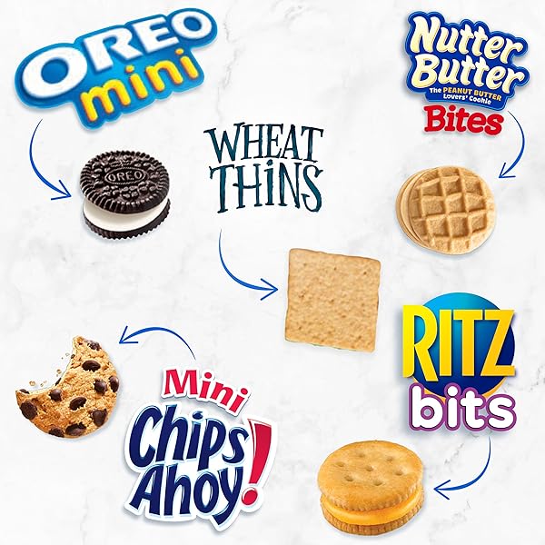 OREO MINI COOKIES, MINI CHIPS AHOY! COOKIES, RITZ BITS CHEESE CRACKERS, NUTTER BUTTER BITES & WHEAT THINS CRACKERS, NABISCO COOKIE & CRACKER VARIETY PACK, 50 SNACK PACKS