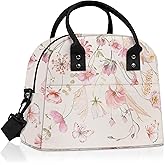 Clastyle Plant Women Lunch Box Bag Leaves Large Camping Adult Lunch Tote Insulated Cooler Bag for Office Work Picnic,Wildflower Butterfly