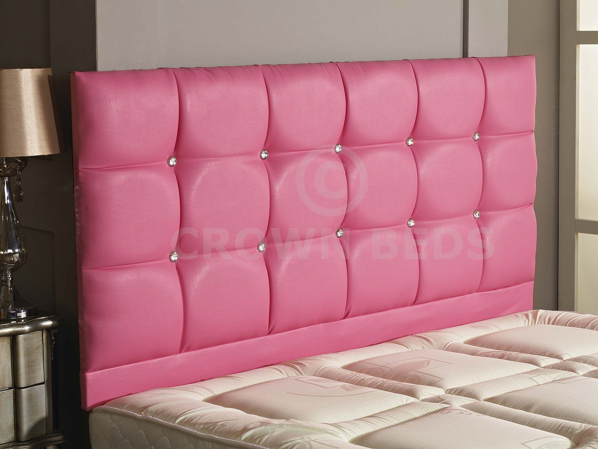 CROWNBEDSUK REGAL FAUX LEATHER HEADBOARD IN 2ft6,3ft,4ft,4ft6,5ft,6ft, 26'' HIGH PINK, 5FT (KINGSIZE)