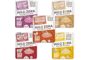 Wild Zora Instant Keto-Friendly Soups 5-Pack Variety, Broth Made with Grass-Fed Beef, Free-Range Chicken, and Vegetables, Gluten-Free, Low Carb, No Added Sugar, Flavorful Pantry Staples - 0.5oz/13g