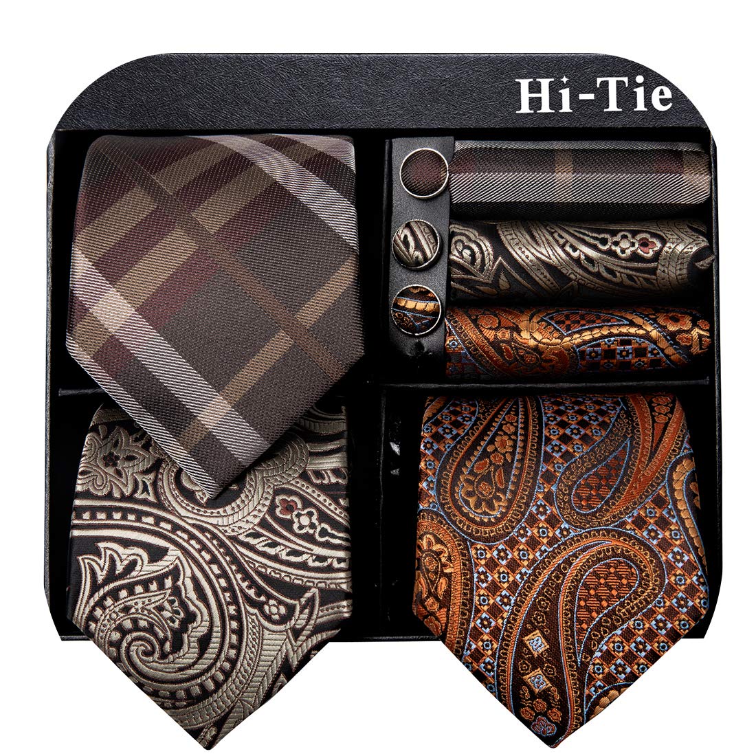 Hi-Tie 3 Pcs Gift Box Mens Tie Set Necktie with