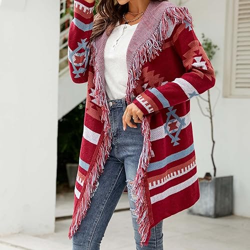 Womens Sweaters Color Block Long Cardigan Women Dusters With Snaps - Main Image