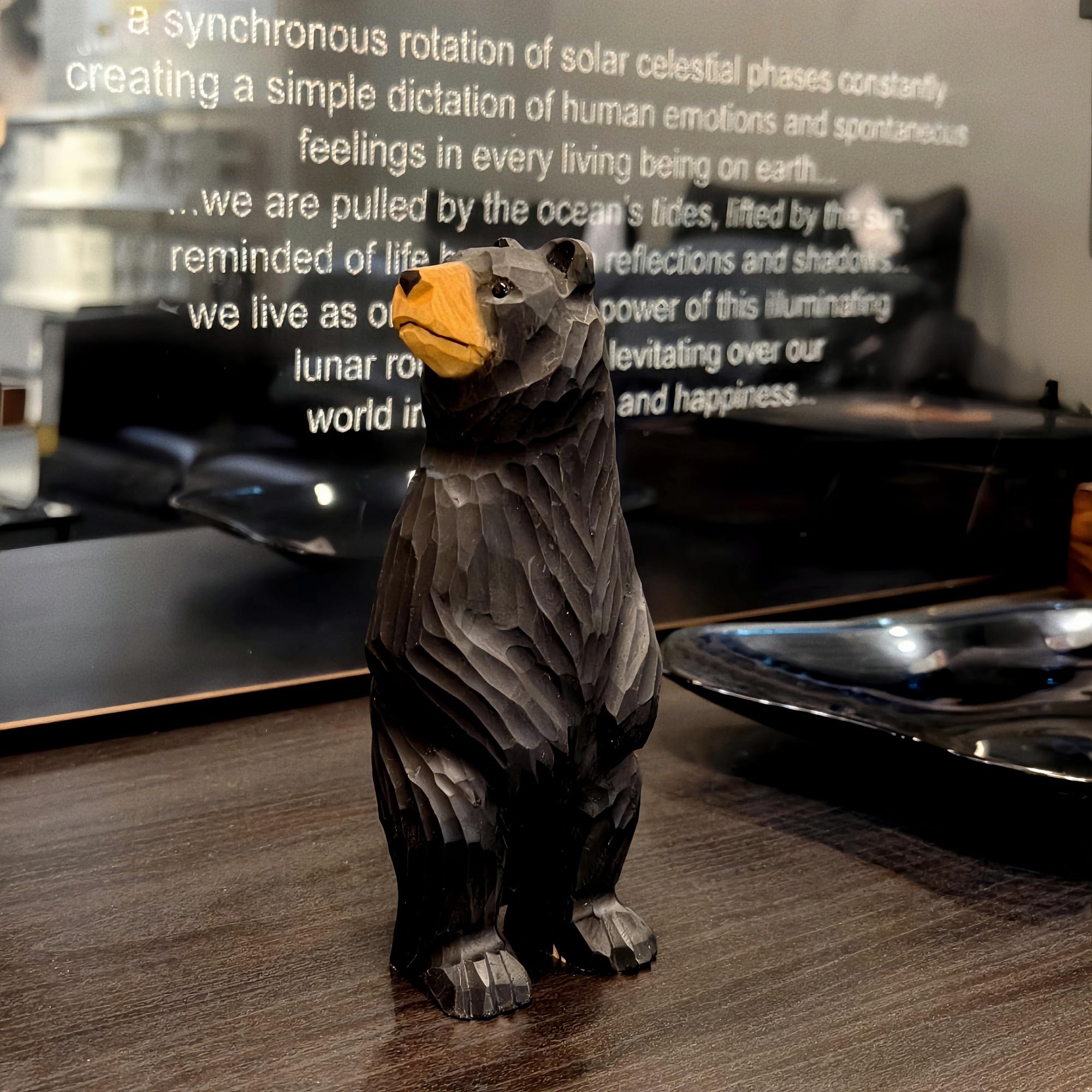 Photo 1 of BEAULEMNA 7.5’’HHand Carved Wooden Standing Black Bear Figurine North American Black Bear Figurine for Home Decor Unique Presents and Collectibles