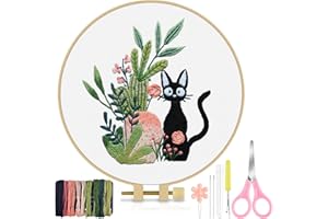TINDTOP Embroidery Kit for Beginners Adult, Cat Embroidery Kit for Beginners Include Embroidery Cloth Hoops Threads for Craft