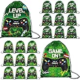 Eccliy 20 Pcs Video Game Party Favor Bags Gamer Birthday Party Drawstring Bags for Kids Boys Girls 12 x 10 Inch Gaming Goodie Treat for Game on Theme Decorations Supplies(Green,Fresh Style)