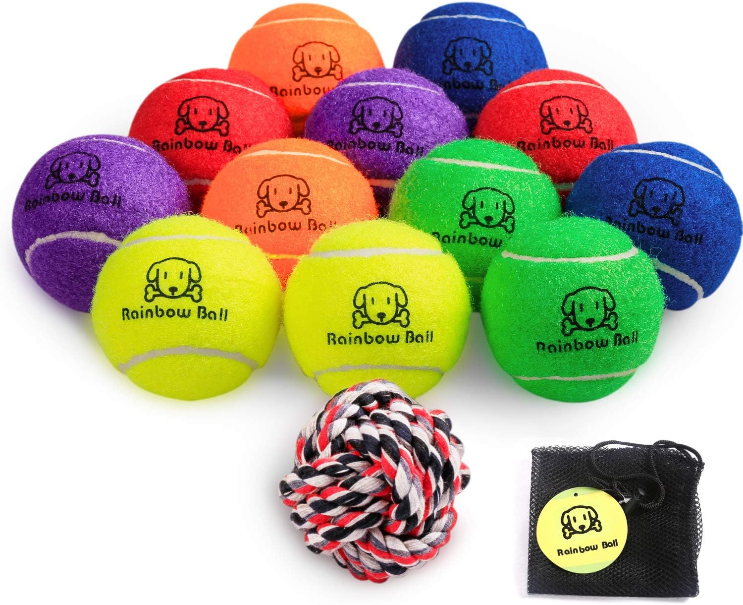 Pet Supplies : PIKASEN Rainbow Tennis Balls for Dogs 2.5" and 2.3" Size 12 Pack 6 Bright Colours Interactive Dog Toys Dog Gift for Large Dogs and Medium Small Dogs : 