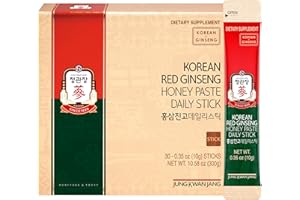 JUNG KWAN JANG Korean Red Ginseng Honey Paste Daily Stick | Poria Mushroom, Rehmannia Extract Hong Sam Jin Go Daily | Natural Energy Booster for Men & Women, Pre Workout | 30 Count