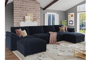 EASE MOOSE Oversized U Shape Sectional Modular Sofa with Ottoman, Comfty Deep Seat Sectional Modular Sofa Couch for Living Room,Removable Cover,Blue