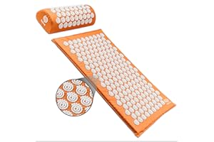KANJO Spirol Acupressure Mat and Pillow Set for Back, Neck and Shoulder Pain Relief, with Flexible Acupressure Spikes, Includes Carry Bag (Orange)