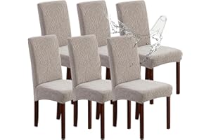 Genina Waterproof Chair Covers for Dining Room 6 Pack, Stretch Jacquard Dining Chair Cover Removable Washable Chair Protector