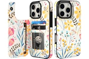 HAOPINSH for iPhone 16 Pro Wallet Case with Card Holder, Floral Flower Pattern Back Flip Folio PU Leather Kickstand Card Slots Case for Women Girls, Double Magnetic Clasp Shockproof Cover 6.3"