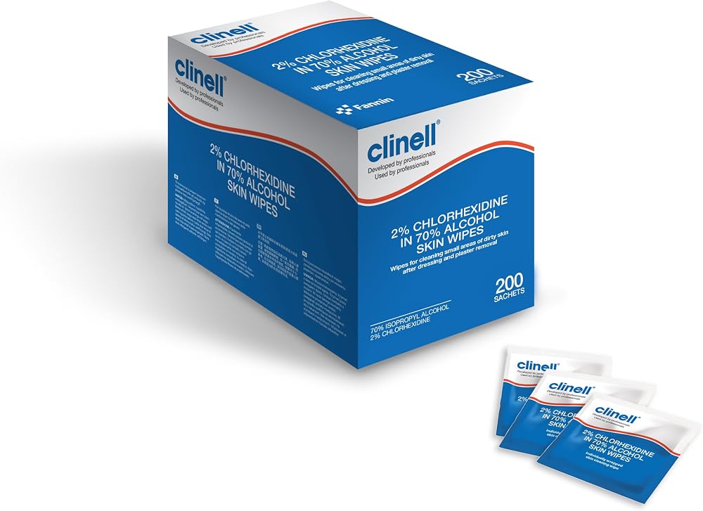Clinell Skin Alcohol Wipes 200 Pack 2% Chlorhexidine 70% Isopropyl