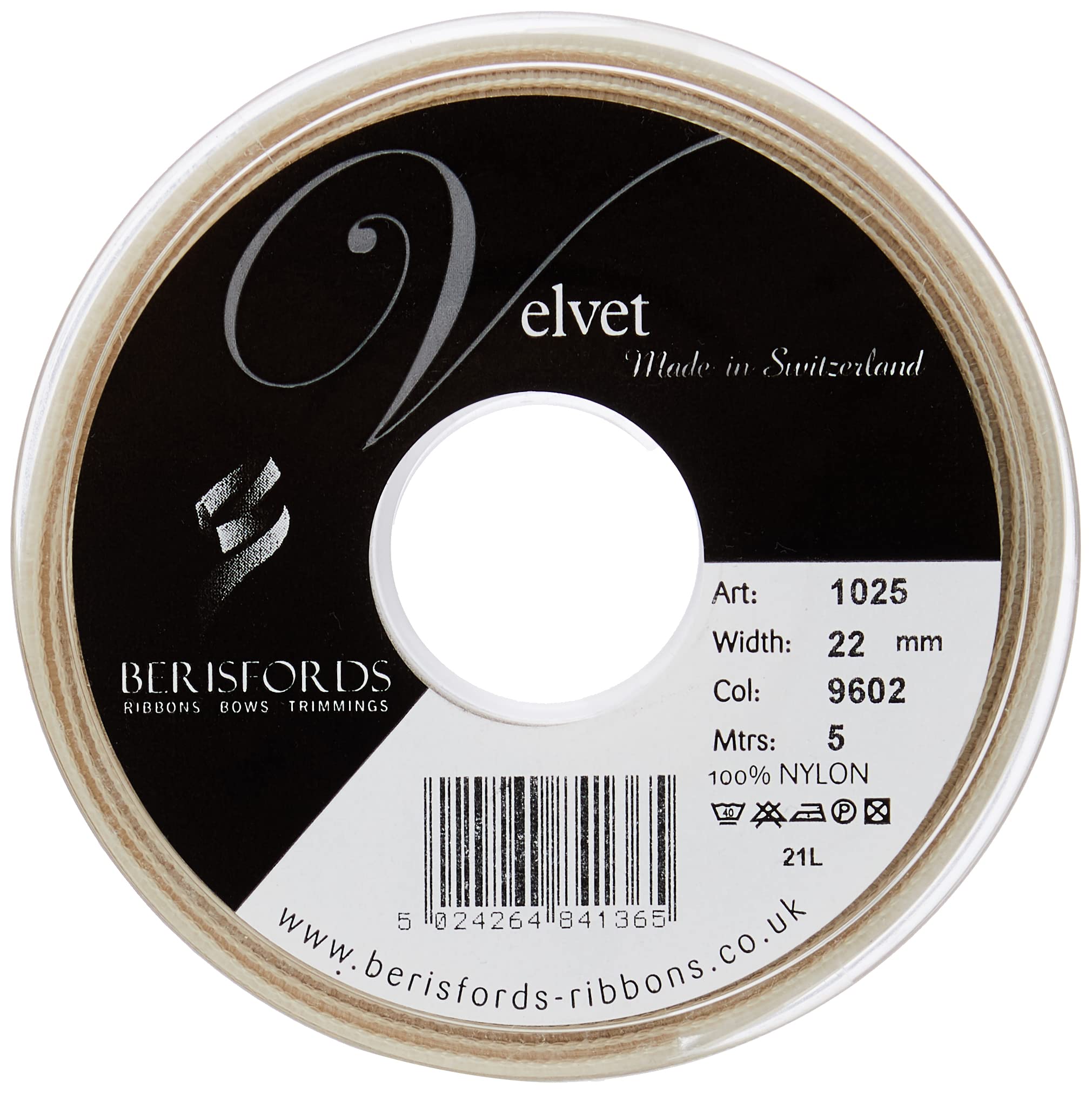 Berisfords Velvet Ribbon, Blonde, 102 x 30 x 102 cm