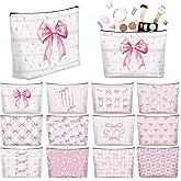Reginary 12 Pcs Pink Bow Makeup Bags Coquette Bow Cosmetic Bags with Zippers Coquette Party Favors Pink Aesthetic Elegant Pouch Bulk Gifts for Women Stuff Christmas Birthday Supplies Travel Accessory