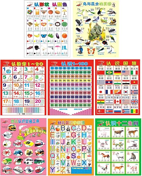 Amazon Co Jp 子供用教育 ポスター ゴシレ Gosear 8pcs 2言語教育幼稚園ポスター子供のための子供幼児早期学習用品中国語 英語 ホーム キッチン