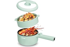HYTRIC Hot Pot Electric with Steamer, 1.5L Portable Non-stick Frying Pan, Electric Cooker for Steak, Egg, Pasta, Ramen Cooker with Dual Power Control, Electric Pot for Office, Dorm, Camping, Green