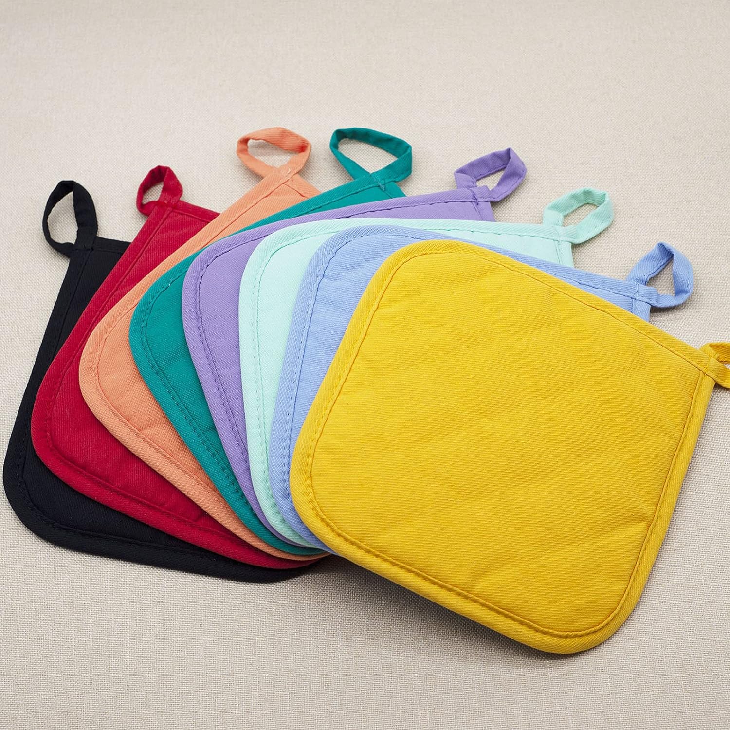 Jehdhe Pot Holders (Pack of 8) - Cotton Pot Holders for Kitchen - 7 x 7 Inches Pot Holders Heat Resistant (Multicolor): Kitchen & Dining